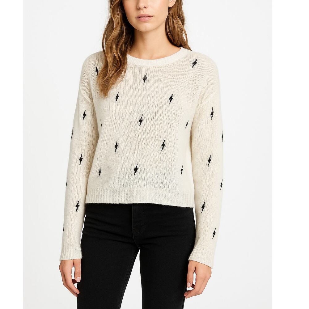 Wooden Ships White Lightning Bolt Open-Knit Sweater Mohair Wool Blend Medium